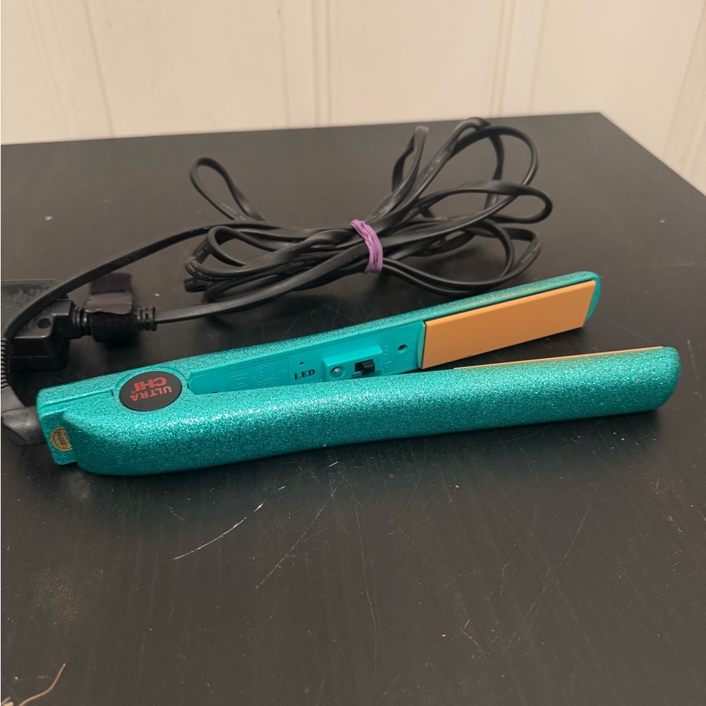 Ultra Chi Flat Iron Straightener 1” Teal Green Glitter Sparkles